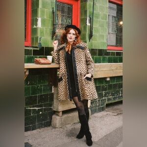 Vintage 1960s Sportowne Safari La France Cheetah Faux Fur Zip Swing Coat ILGWU